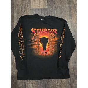Vintage Sturgis Bike Week 2004 Long Sleeve Fire Print Size Medium